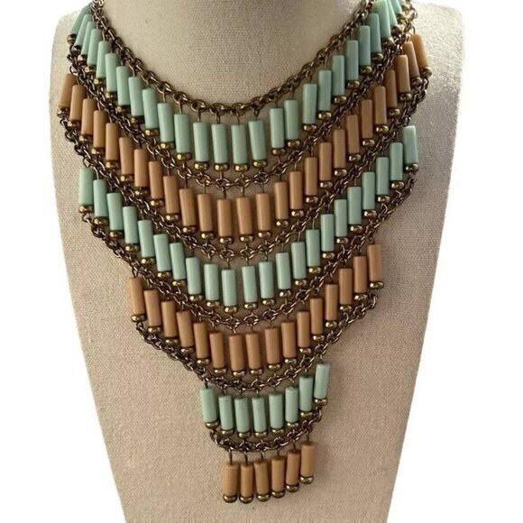 Vintage Three Strand Necklace Turquoise Chips Western Style Statement Piece 21"